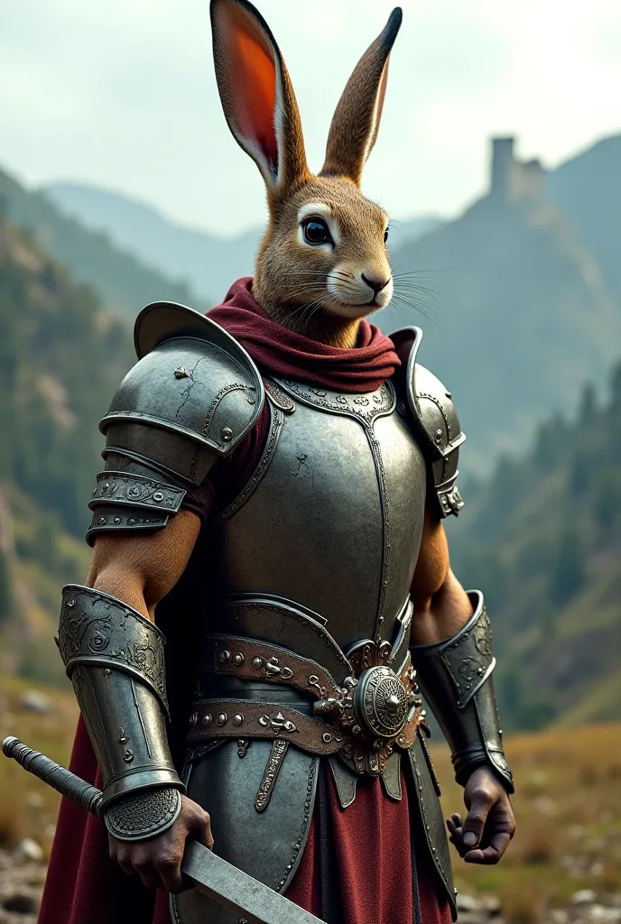 Strong human rabbit male warrior medieval era 4k 