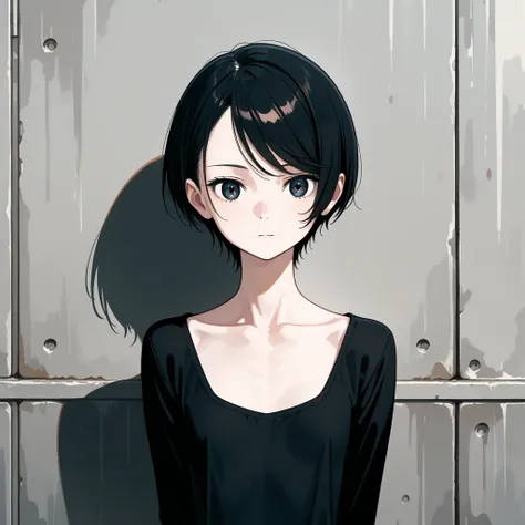 1girl,slim,slender,flat chest,black short hair,swept bangs