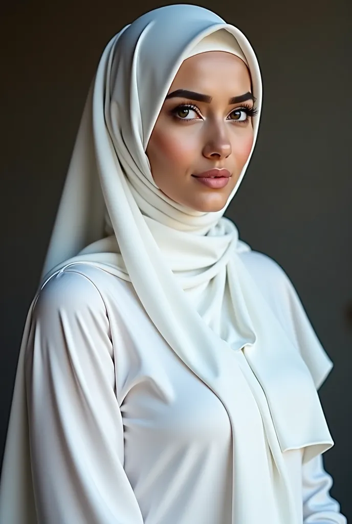 there is a woman wearing a hijab and a scarf, a picture inspired by Nazmi Ziya Güran, tumblr, hurufiyya, dilraba dilmurat, hijab, white hijab, siya oum, zaha hadi, arab ameera al taweel, malaysian, faridah malik, ruan jia beautiful!, actress, shawl, leaked...