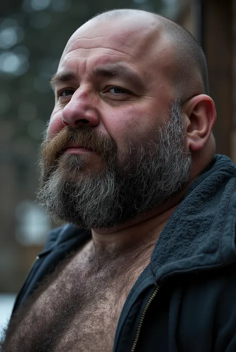 8K Very Lifelike Best Highest Realistic very Realistic real 8K very detailed highly photorealistic very detailed very lifelike photo of a Very Sexy handsome big bearded and rugged hairy burly muscular chubby beefy bulked up bald daddy bear man, wearing ver...