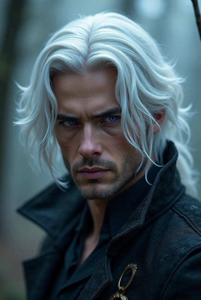 A man with white hair and purple eyes, 