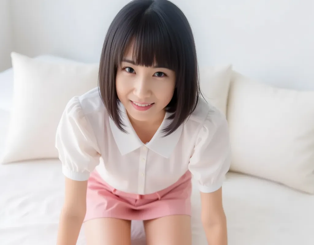 (nsfw:1.2), (pussy,vagina:1), top quality, hight detailed, masterpiece, realistic, photorealistic,
very cute, Idol, , japanese, (school girl) , nipples, black hair, blunt bangs, smirk, white short socks,
pink school uniform, winter uniform, white studio ba...