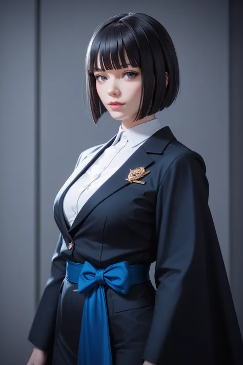 masterpiece,best quality,Ultra High Definition,1 girl,bob cut the blue cloth, black hair,blunt bang,blunt ends,Black Kimono,Amaryllis Prints,night sky,photo-realistic,4K,vivid colors,studio lighting,physically-based rendering,Extreme Details,professional,c...