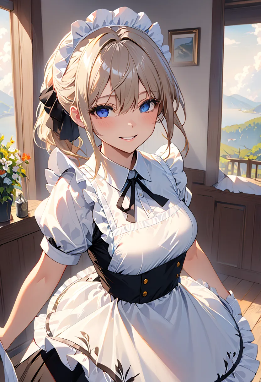 masterpiece, best quality, 1 girl, hollow eyes, Hollow, Maid, smile