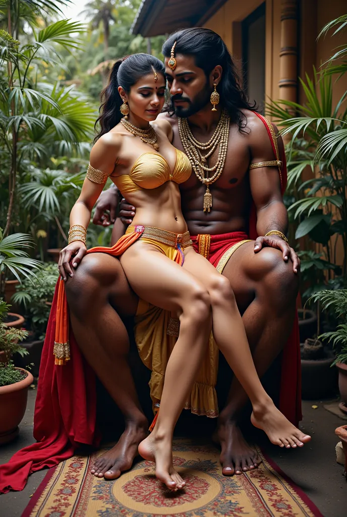 Horny hot goddess sita sitting naked in the lap of Lanka king Ravan. Both are naked and horny 