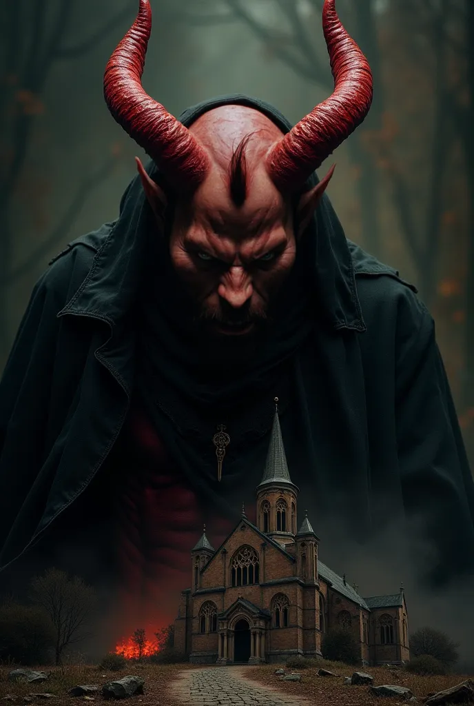 A demon that looks a lot like the one on the cover of the album 'Bestial Devastation' by the group Sepultura, dark or very black background, An impressive,  high contrast , cinematographic scenic photograph of a super-power something old red demon, is a br...