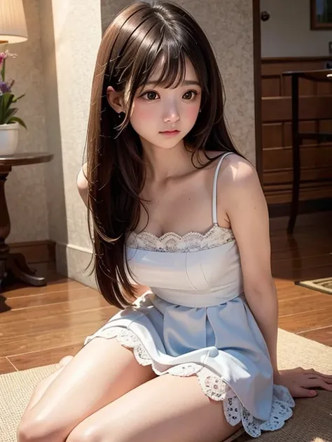 (best quality, masterpiece, high resolution, (photorealistic)), 1girl (sacred, cute, sweet, neat, purity, spiritual, ephemeral, innocent), face ((adorable, pretty, baby face)), eyes ((lovely, (round), large)), ((fair skins)), (arms behind back), ((dark col...