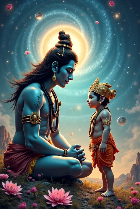 Shiva giving his head to his son Ganesha 