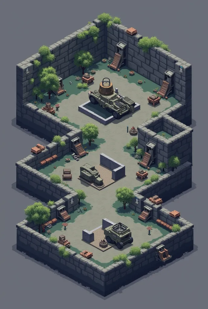 isometric, pixel art, game map, military style, 