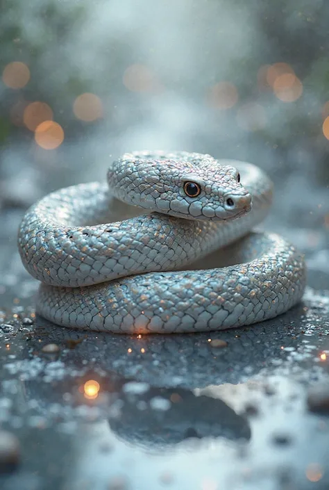 Two snakes crawling on silver