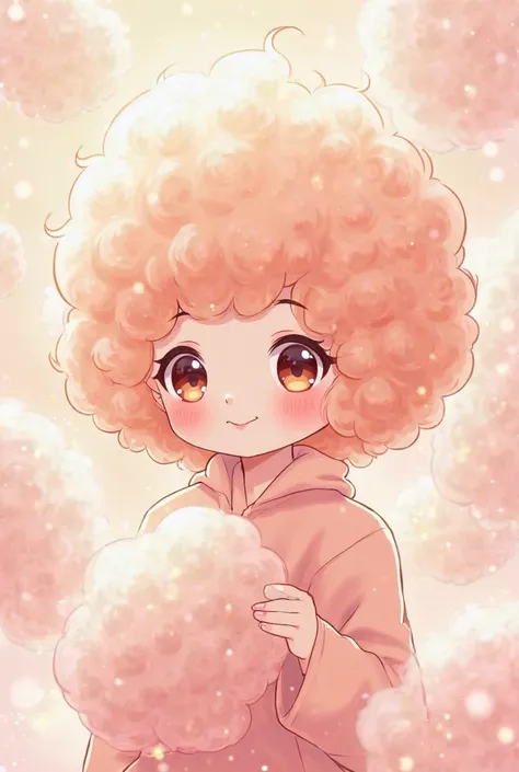 Draw a Japanese anime girl personifying peach-flavored cotton candy