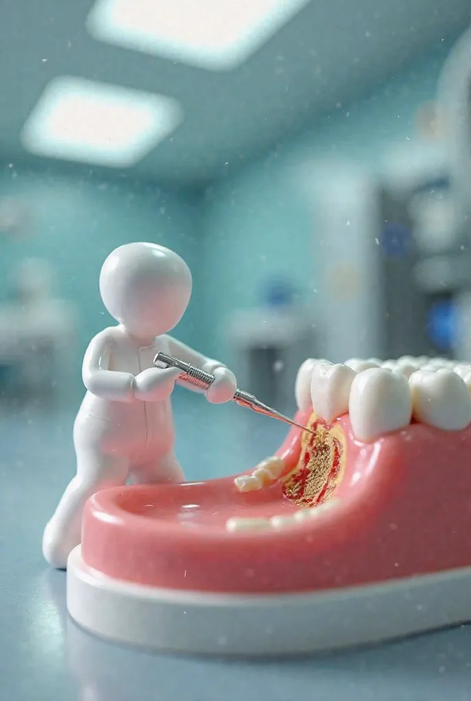 make dental scaling for defected oral cavity 
( tiny figure)