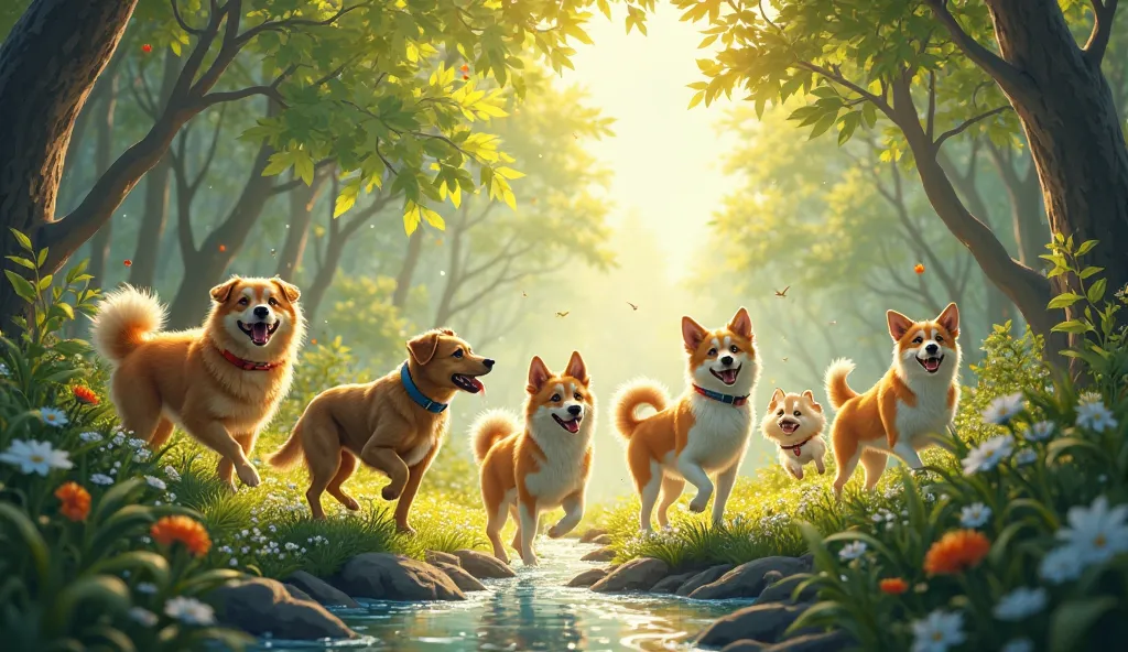 bright forest, where dogs live 