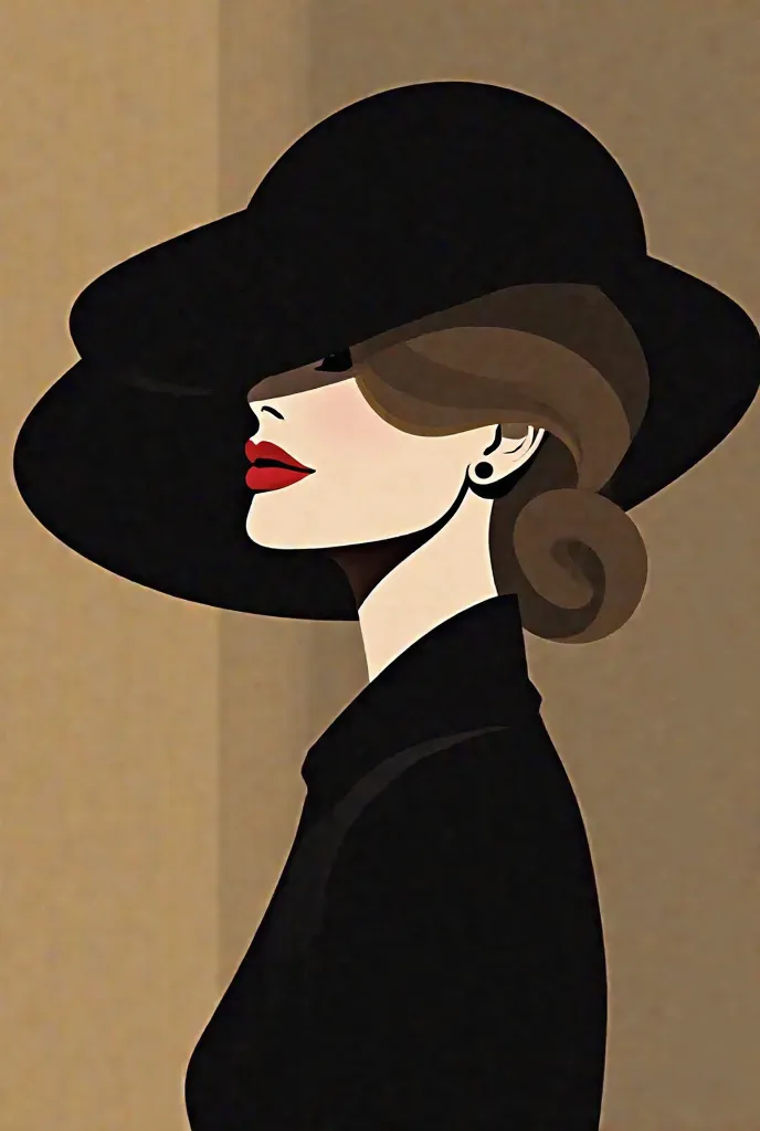 "Un logo représentant une femme portant un chapeau élégant. La femme a une allure sophistiquée et mystérieuse, avec une partie de son visage partiellement cachée par le chapeau. Le style est simple mais captivant, avec des lignes raffinées et une touche mo...