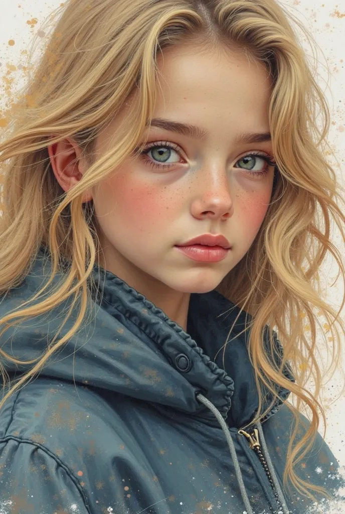  Deux jeune filles de 14 ans jumelle blonde primtemps réaliste s’enlacent realiste dans un style de peinture à l'aquarelle transparent, Eyes safe and   se concentrered .realiste ,faire preuve de prudence、 dangereux: 。Ses mouvements sont agiles、   se concen...