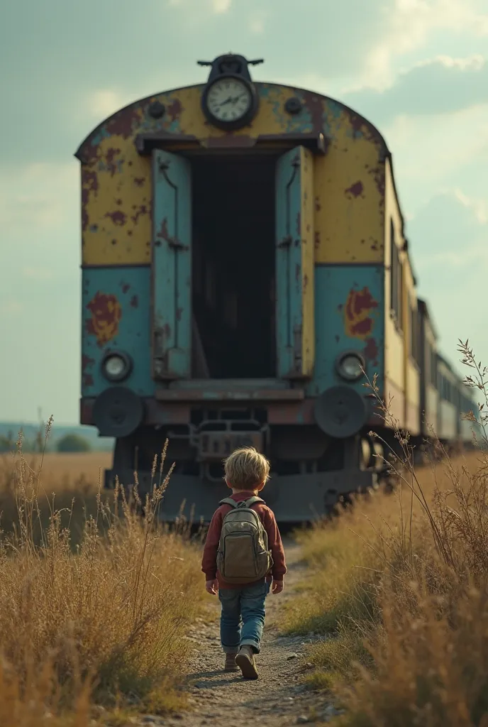  boy with a backpack runs away from home and goes to live on an old train 