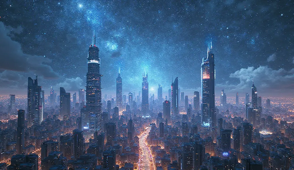 Super futuristic city in the breathtaking night