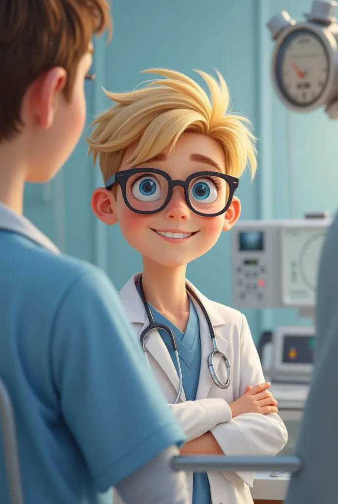 boy  boy with blond hair in glasses goes to doctor