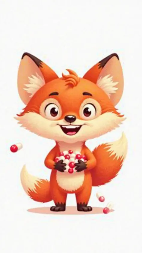 cartoon fox logo，Red and white pills in the mouth，The look of a milkman，Cute and cute