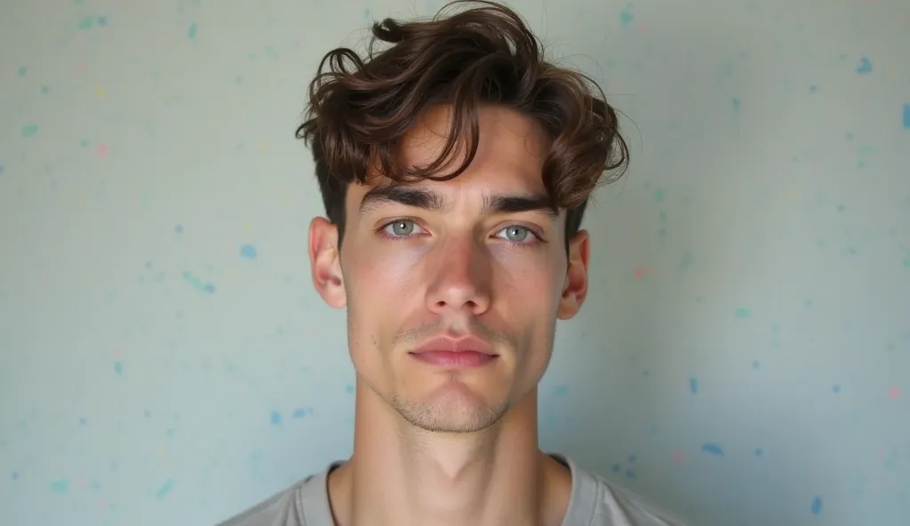 clear picture without blur head exactly in the center of the man frame, ugggllly 18 years old, gray eyes, portrait,  chairs on a light background . my head doesn't go out of the picture, everything should be exactly like in the photo, Never cut off your he...