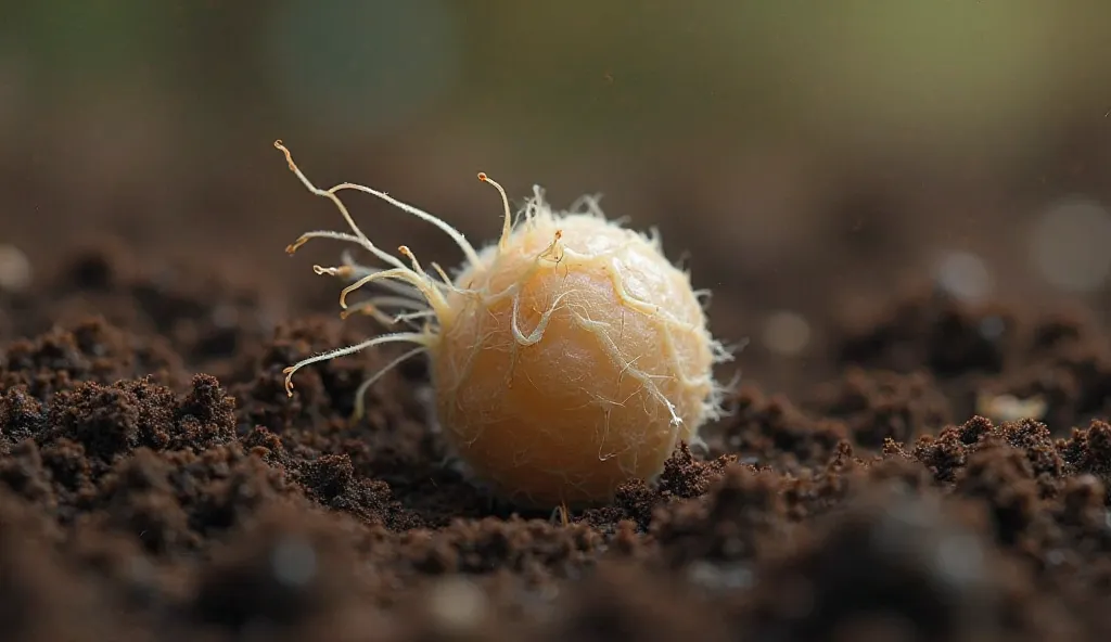 Close-up of the seed struggling to sprout.