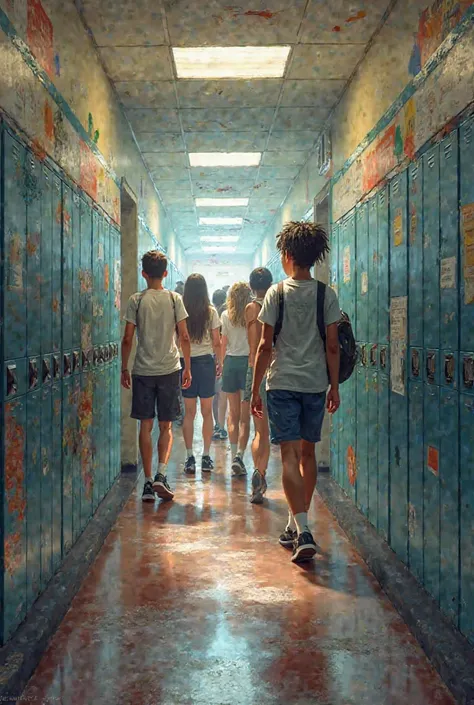 School corridor with cabinets in design 