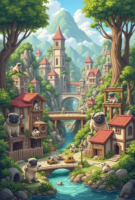 Pugs are building a city in a clearing 