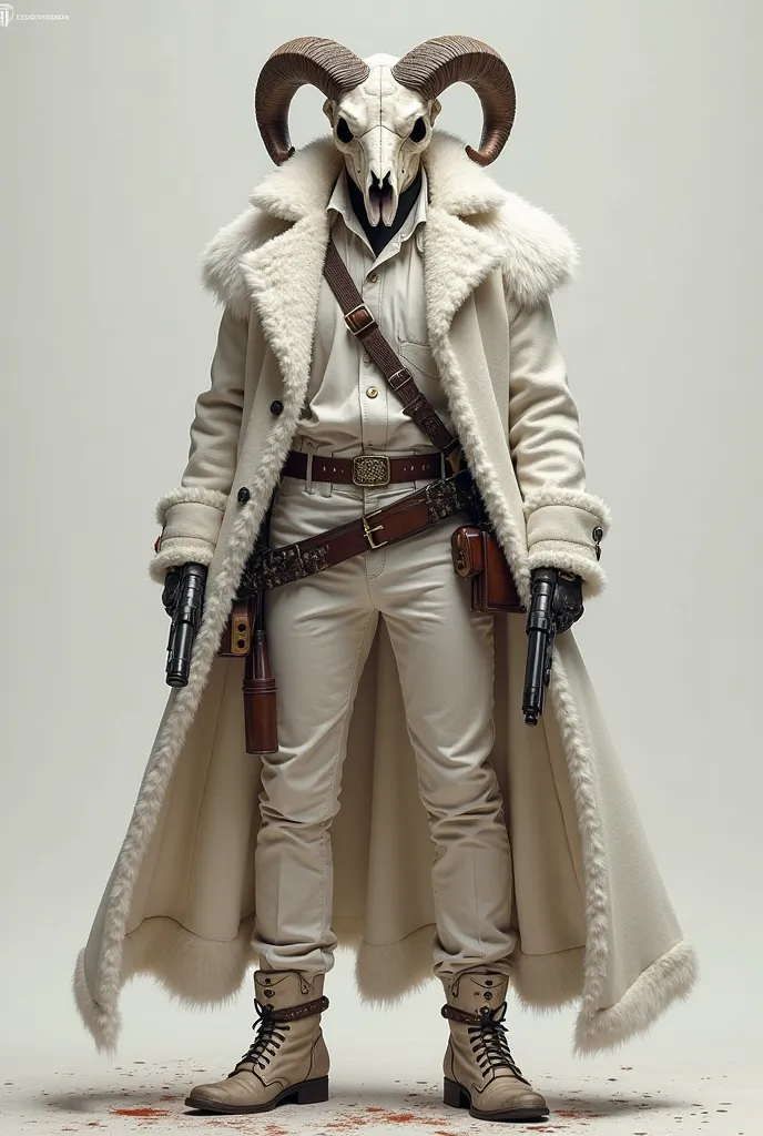 The White Phantom
A ghostly outlaw clad in pure white, a demon of the Wild West. Behind my ram skull mask, I'm a shadow of death, moving unseen across the land. The crack of my revolvers is the last sound many ever hear, and wherever he goes, only ashes an...