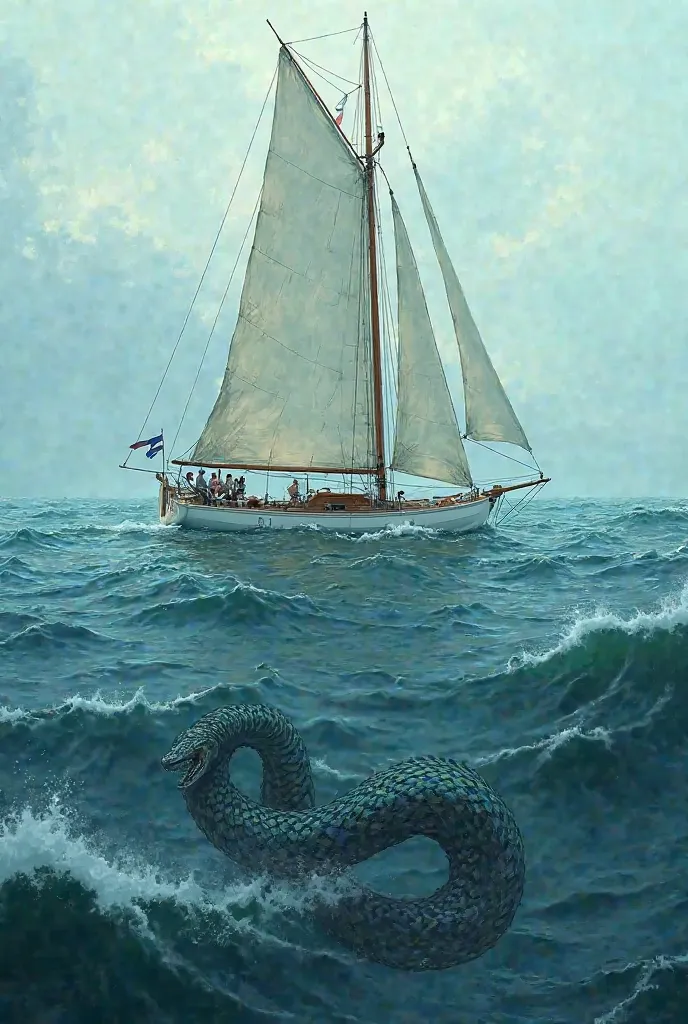 Sea waves sailboat and snake