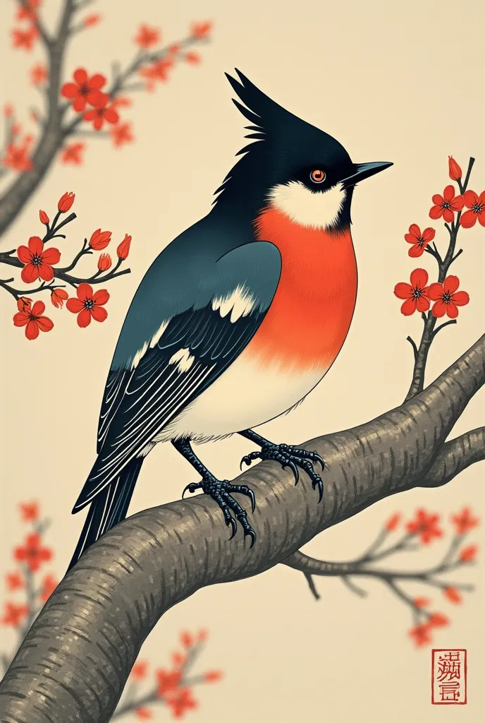  holding 。close-up of a bird sitting on a tree branch, Hanafuda, Inspired by Buncho Tani, Inspired by Ichicho Hanabusa , Inspired by Ichicho Hanabusa  II, Katsushika Owari ,  Utagawa Hiroshige II , is inspired by Tensho Akibu