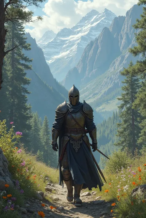 A knight from Dark Fantasy takes a walk in nature all over the world