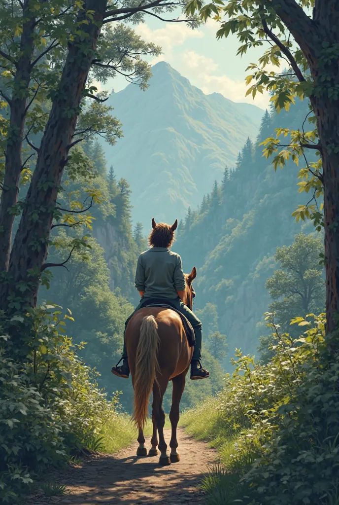 Generate an image with elements of the following text The Secret of the Horse**

Once upon a time,  in a small village surrounded by mountains and forests , a young man named Lucas. He was known for his insatiable curiosity and for always getting into comp...