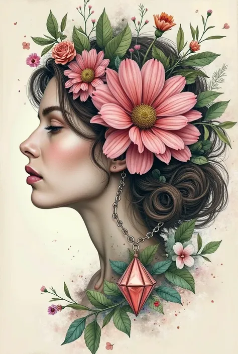 Flowers inside or around the female figure,It can be leaves or elements of nature, the hair of the female figure may be filled with flowers, you can draw a woman's face and use elements that symbolize women in the face or in the background, for example, di...