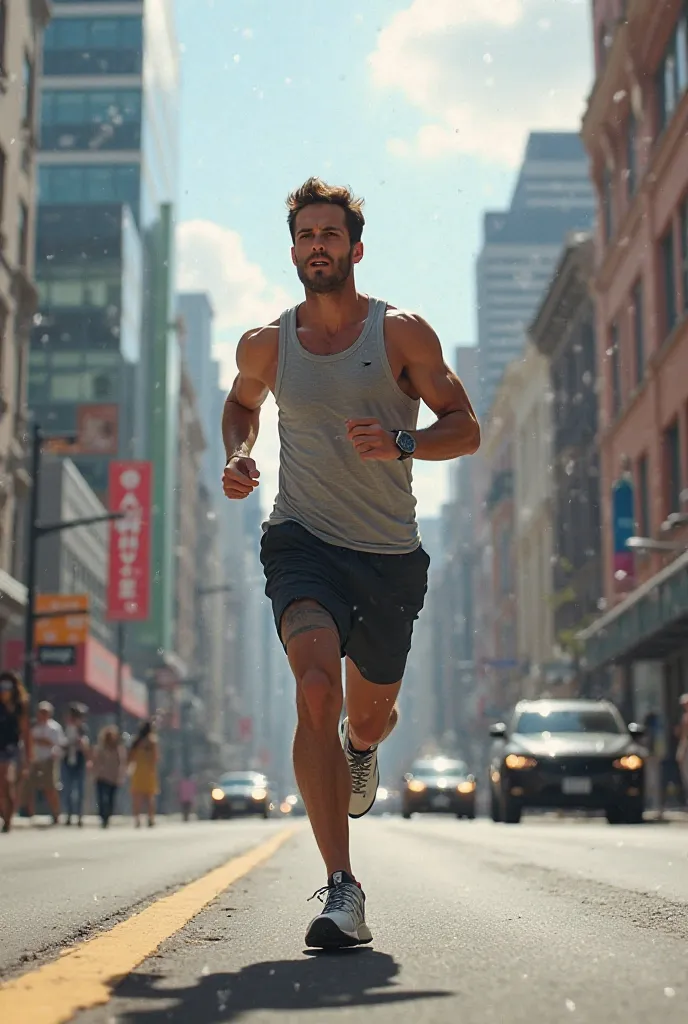 Man jogging on the street in sportswear