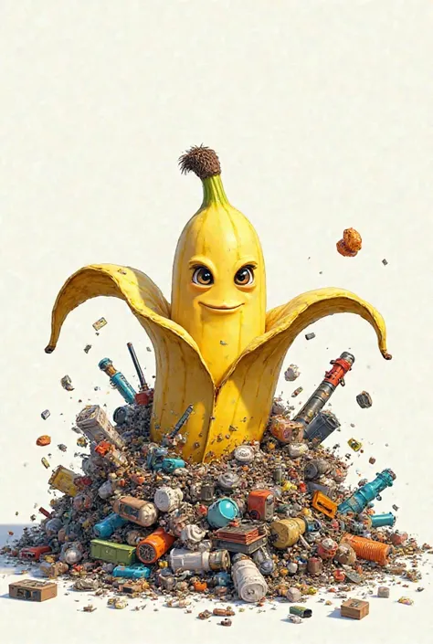 Cartoon banana garbage white background 