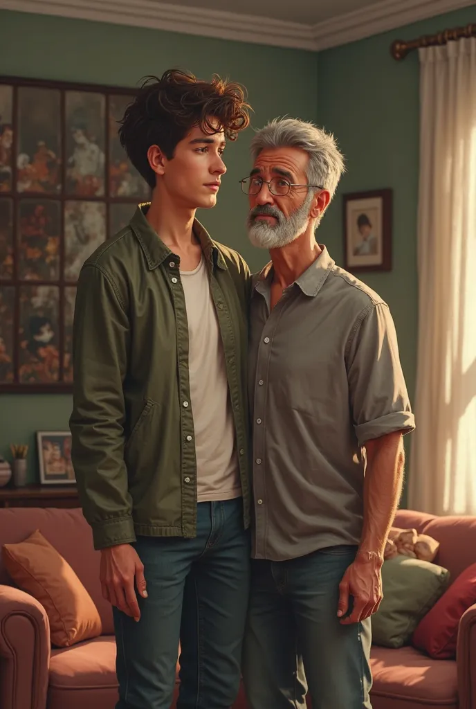 Make the 18 year old boy taller than the dad and Make the parent look older (around 49)