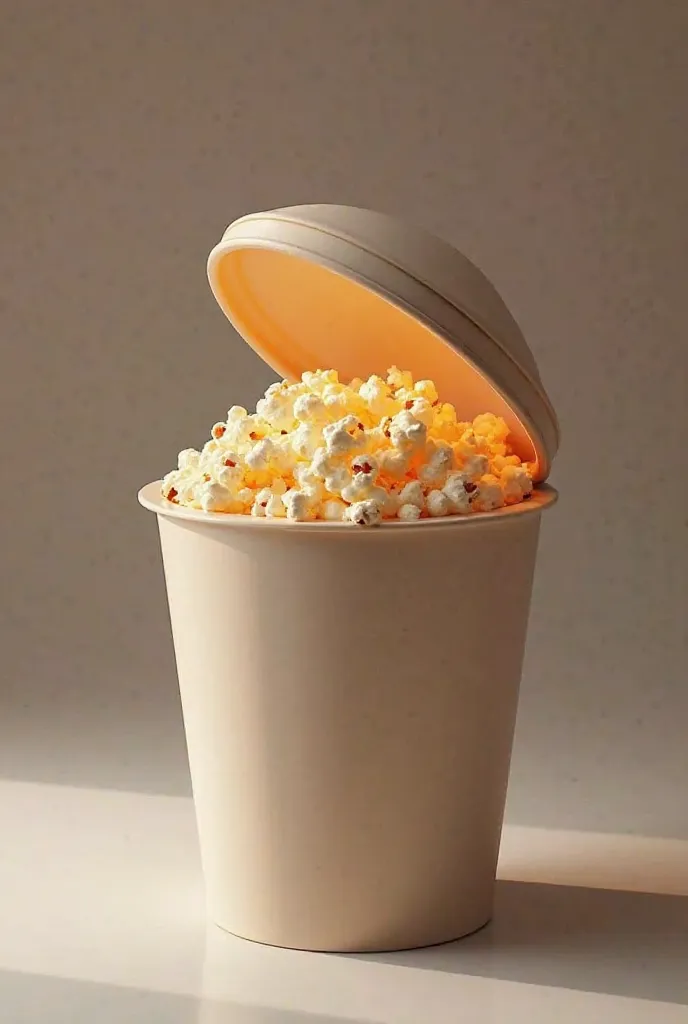 Popcorn packaging in the form of a bucket whose closure is curved downwards in which the opening is automatic by putting your hand 