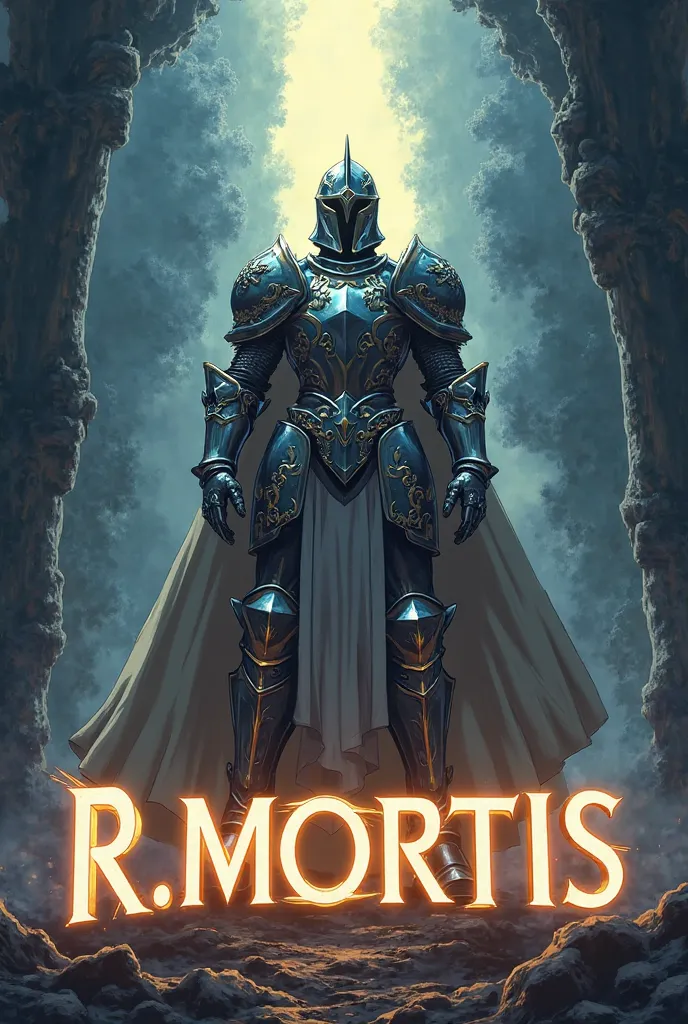 Anime style, Knight our light in the dark,with big Inscription "R.Mortis"