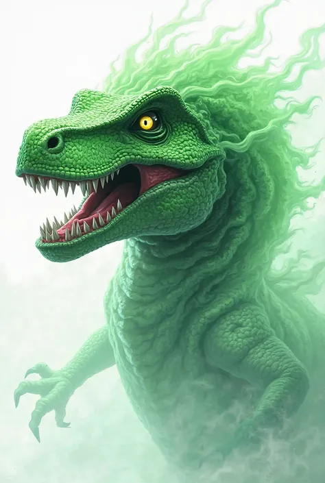  Anime style. Anime spirit with a green dinosaur head. The evil dinosaur. Ghost on a white background