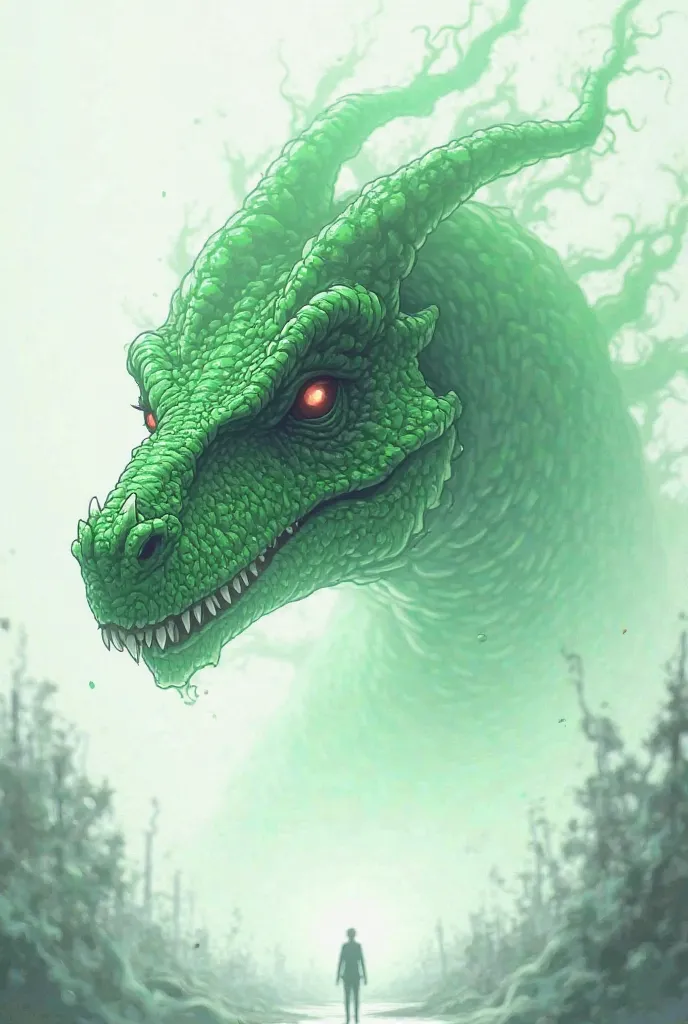  Anime style. Anime spirit with a green dinosaur head. Anime The Evil Dinosaur. Ghost on a white background