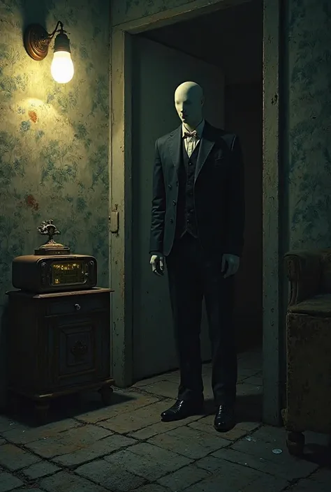 

2. The Man with No Face – A sharply dressed man standing beneath a flickering streetlamp, his face smooth and featureless. The shadows around him seem to move unnaturally.


3. The Radio in Room 403 – A dimly lit, abandoned hotel room with peeling wallpa...