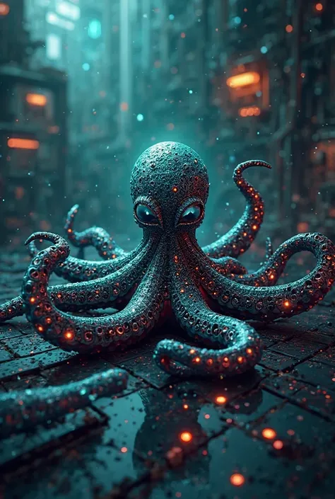 a logo that is From Another World, dystopian, futurist, From a world of octopuses, in High Resolution, WITH THE COLORS OF ARTIFICIAL INTELLIGENCE, creative,  car