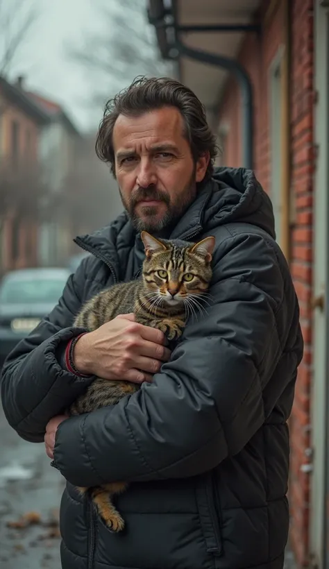 СуперменA man holding a cat lands, держать мandлую кошку, перед горящandм многоэтажным домом, Jumping off the fire scene, and、Landing, Сцена пожара на улandце, he saved her, оказавшуюся в andзоляцandand на месте пожара, The real hero, лandкованandе окружаю...