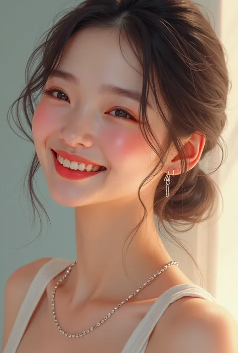 Happy Korean girl with silver bracelet and chain