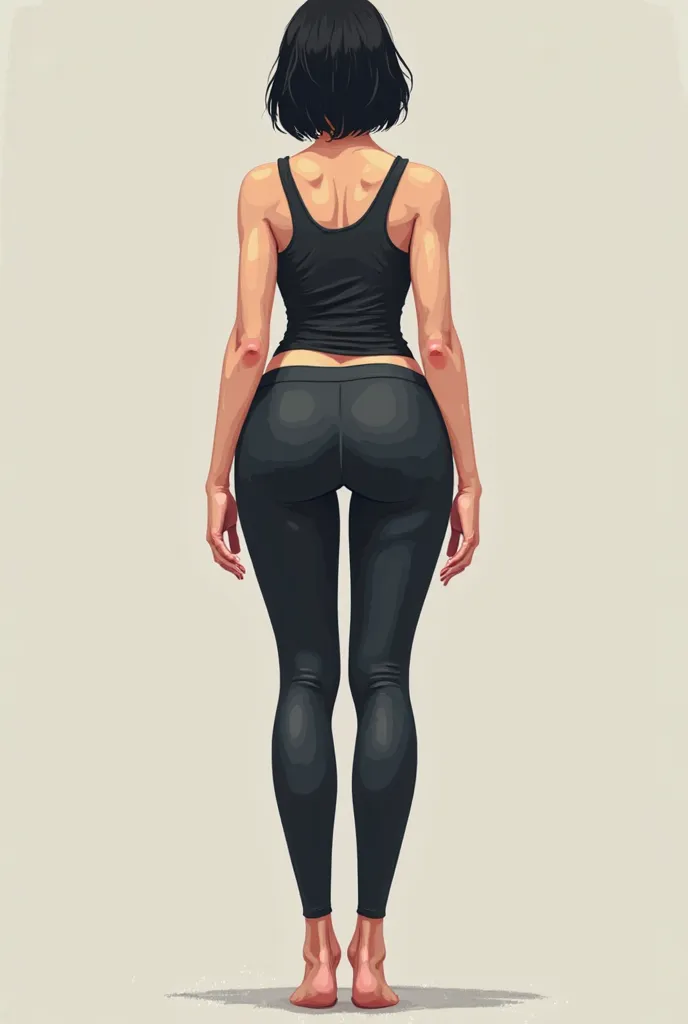 There is no background. Eight-legged woman, black short hair, Height 170 cm , The waist circumference is 22inch, The circumference of the pelvis is 38 inches, Chest circumference is 37 inches, Foot size is 235 mm, thick thighs, The top is a tank top, Botto...