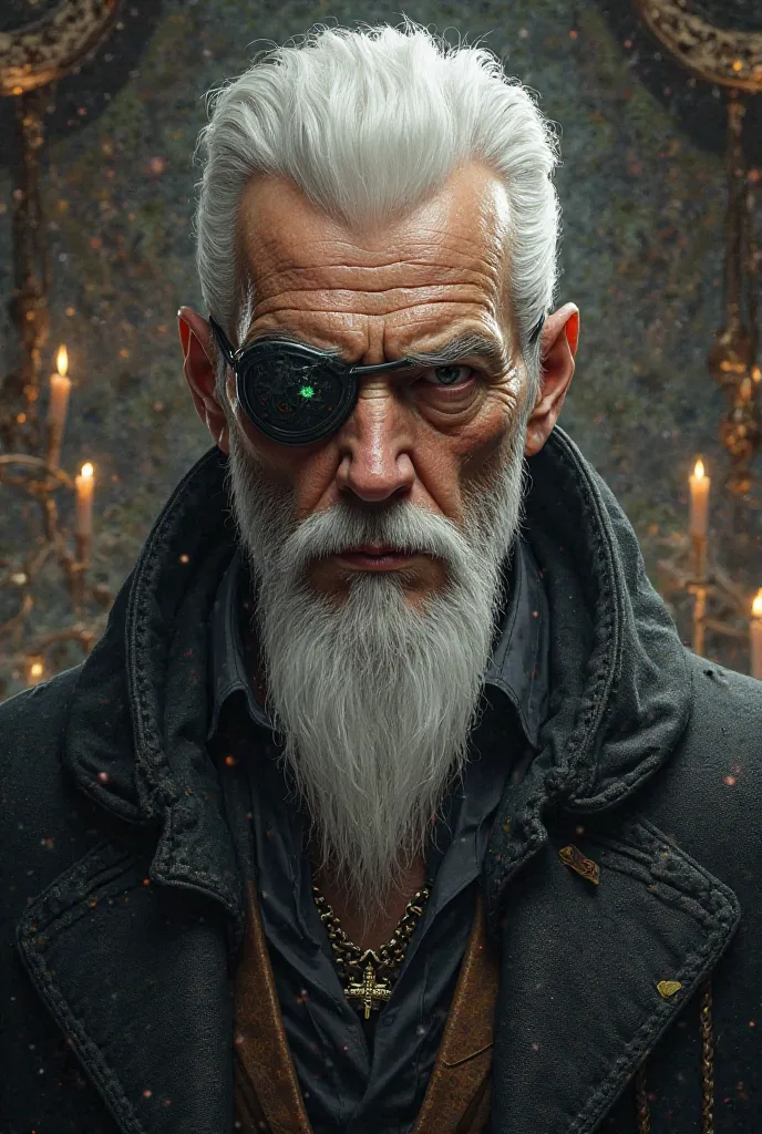 I have to make a leader of an occult faction, The man must be realistic, Today's ,  impressive, with an eye patch and white hairstyle and beard 