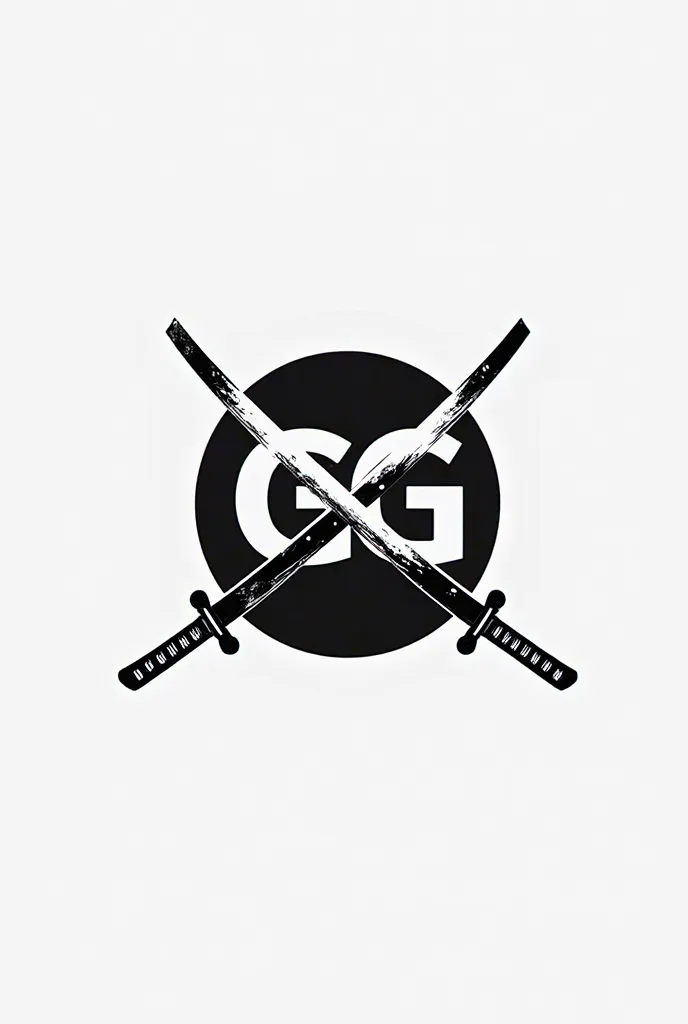 Create the logo of the music producer GGMusic where the word is crossed by a katana that is in black and white