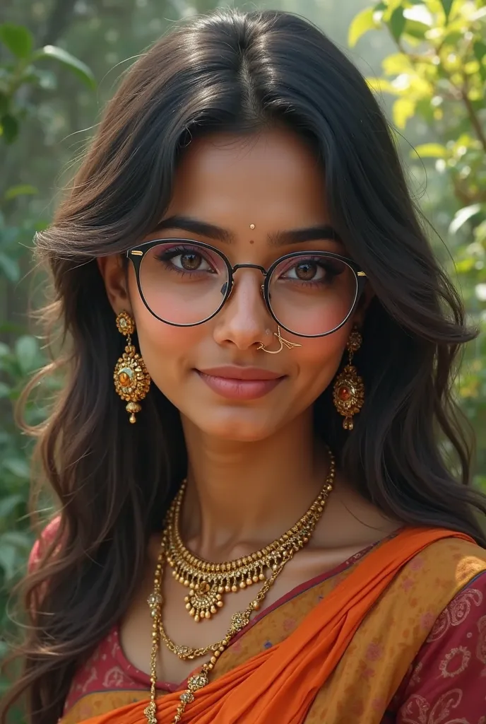 Indian girl wearing spectacles with nose ring