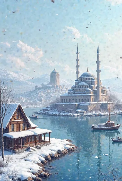 Let there be snowy houses and ships, let there be a mosque in the back, and the Sinop fortress is next to the mosque