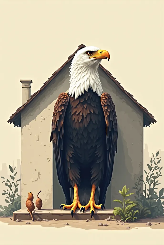 Eagle perched in a simple house only silhouettes without background only vectors
